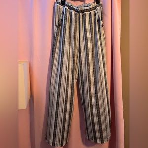 Palazzo pants. White/Grey/Black stripes.